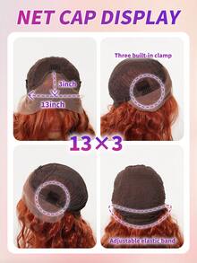 13x4 HD Lace Front Water Wave Wig, 28 Inch Ginger Red Long Curly Style, Machine Made Synthetic Wig Heat Resistant For Cosplay & Music Festival - Burnt Orange - View 11