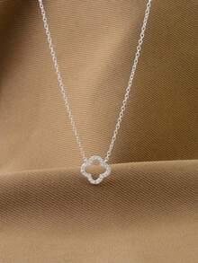 SYMFNY 1件S925纯银镶嵌立方氧化锆镂空四叶草/花朵项链，时尚颈链，生日、情人节、日常、派对、周年纪念日珠宝礼物 - 項鍊 - 查看 2