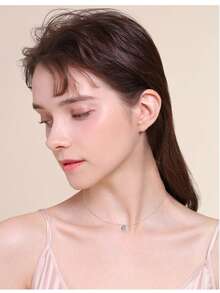 1pc Minimalist Versatile Pure Silver Necklace, S925 Silver Fishing Line Pendant Design, Women's Clavicle Chain, Suitable For Daily Commute - 2 Carats - View 5