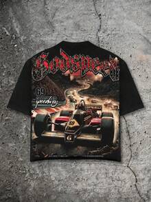 [ Y2K Style ]Godspeed Skeleton Racer Printed T-Shirt For Children, Polyester Fiber Short Sleeve,  Hip Hop Style, Daily Wear, Soft And Comfortable T-Shirt - Black - View 3