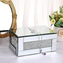 Hipiwe Glass Mirrored Jewelry Box With Crushed Diamond Decor, Trinket Organizer Box Luxury Rings Earrings Necklace Storage Keepsake Box Treasure Chest Case, Silver Large Size - Bạc - Xem 6
