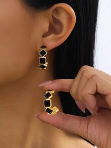 1 Pair Luxurious Fashion Exaggerated Creative Metal Frame C-Shape Rhinestone Embellished Earrings, Suitable For Women's Evening Gala, Cocktail Party, Vacation Wear, Holiday Gift - C-shaped Earrings - View 1