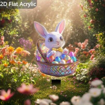 2D Flat, 1pc Acrylic Garden Sign, Boho Style Easter Bunny Egg Pattern Ground Stake Decor, Multipurpose Plant Art Hanging Board For Garden, Lawn And Potted Outdoor Decoration, Perfect Birthday Gift, Holiday Present, 2D Flat