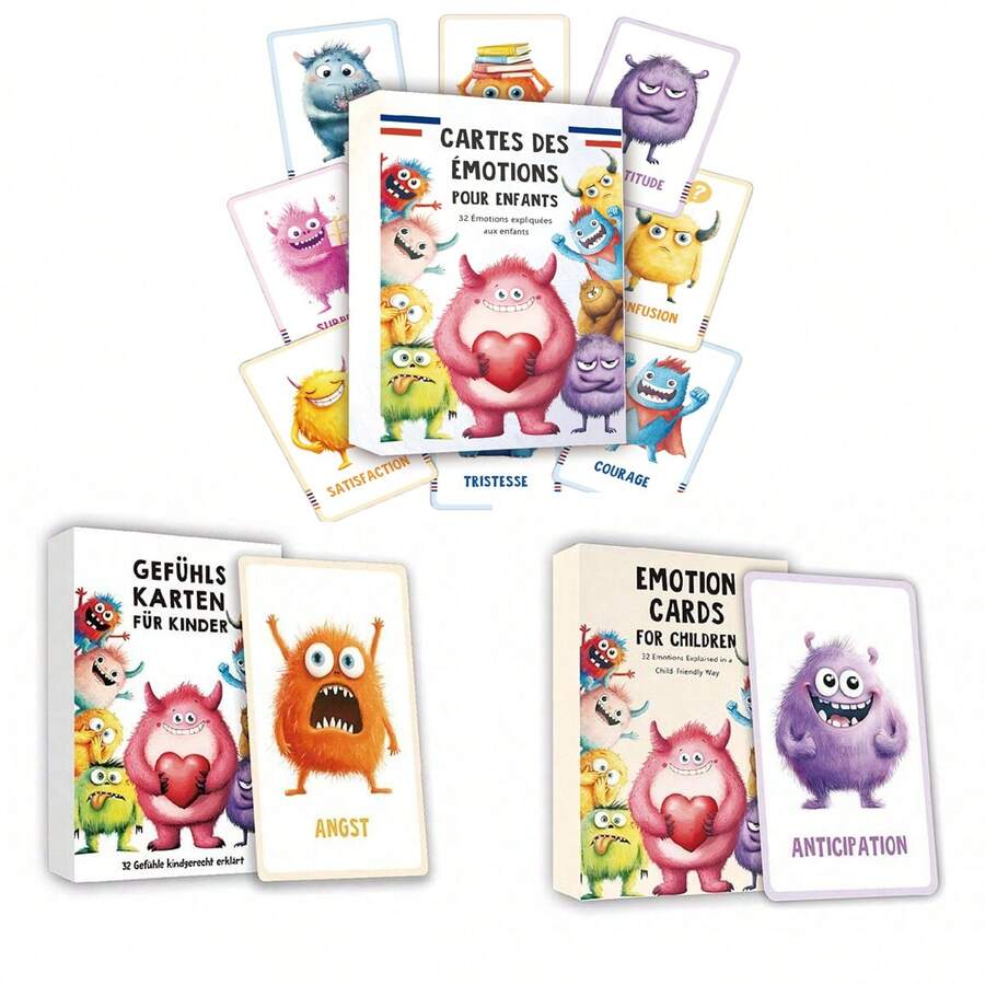 32PCS Cute Monster Emotion Cards, Animal Emotion Learning Mindfulness Cards, Family Gathering Interactive Board Games And Card Games