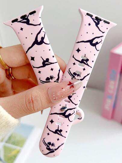 1pc Cute Dancing Girl Printed Silicone Strap Compatible With Apple Watch Band Strap 38mm 40mm 41mm 42mm 44mm 45mm 49mm (S10 42)Mm (S10 46)Mm, Fashionable Soft Silicone Sports Watch Strap Bands Compatible With Iwatch Series Ultra 2 S10 SE 9 8 7 SE 6 5 4 3 2 1, Suitable For Outfits, Daily Wear, Holidays