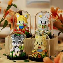 可爱宠物花朵积木玩具，迷你宠物动物系列积木，DIY积木套装，创意桌面摆件礼品，生日、感恩节、万圣节、圣诞节趣味玩具，400+块 - 彩色 - 查看 4