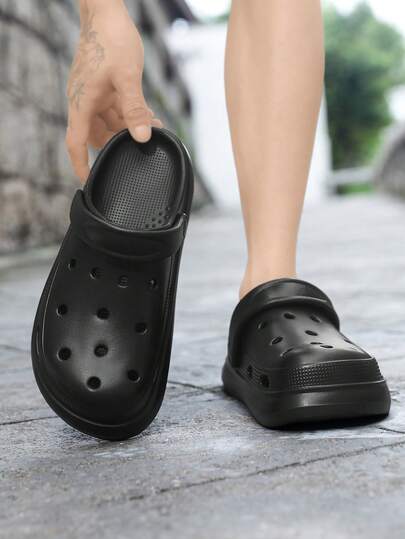 Men's Hollow Slip-On Sandals, EVA Thickened Sole Non-Slip Beach Casual Slippers, Outdoor Fashion Beach Shoes For Summer