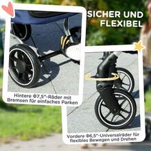 Lightweight Aluminum Dog Stroller, Foldable Dog Buggy For Dogs And Cats Up To 10 Kg, Cat Buggy With Cushion, Mesh Windows, Doors, Storage Basket, Dark Blue - Blue - View 7