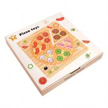 木制披萨拼图玩具，形状匹配厨房游戏，适合3-9岁儿童的益智玩具 - 彩色 - 查看 9