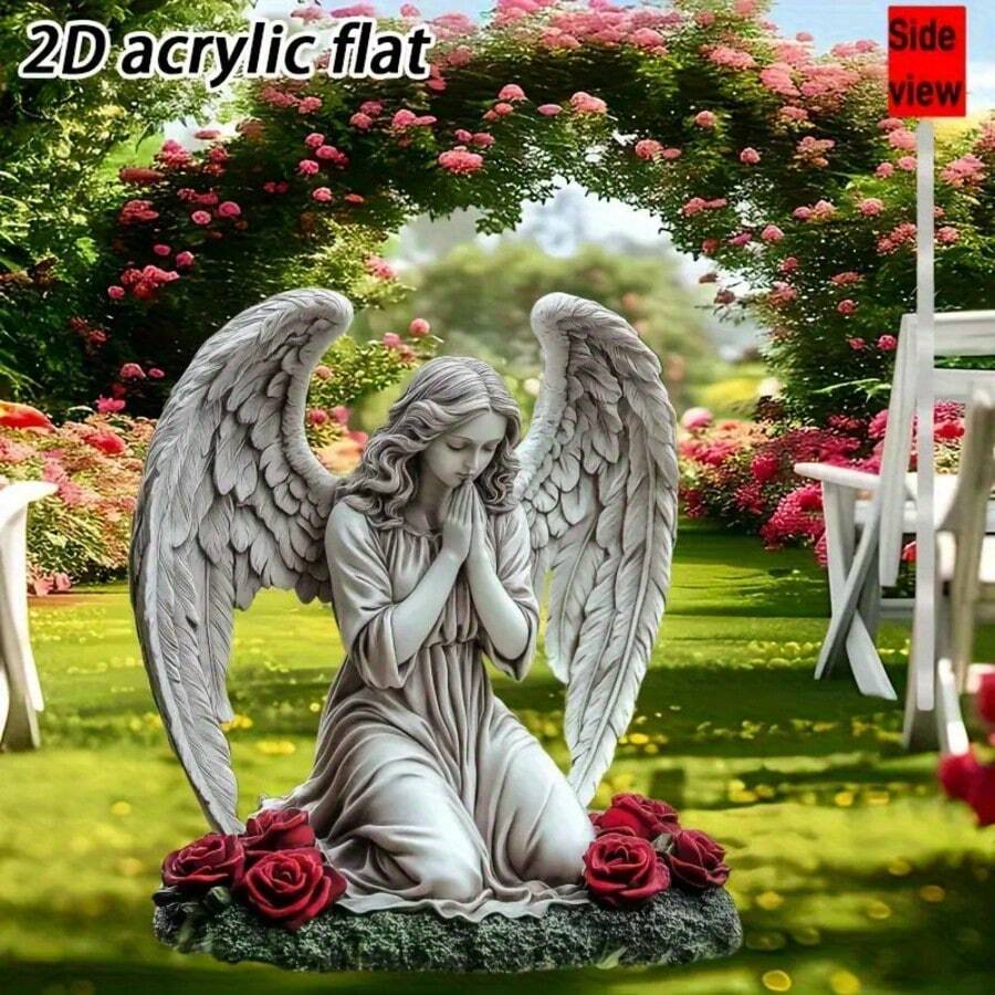 1 peça 2D plana, linda rosa em acrílico para decoração de jardim de fadas, 0,3 cm de espessura, artesanato para decoração de jardim, arte para gramado externo, decoração de feriado, pequeno presente - A - Ver 1