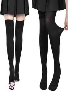 3D Cat Paw Over-The-Knee Socks, Cute Soft Toe Socks, Cat Paw Pads Socks, Suitable For Girls And Women Cosplay Outfits - màu đen - Xem 5