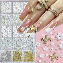 12 Grades Kit de Encantos de Unhas com Flor Branca 3D com Decorações de Borboleta e Laço Dourado/Prata, Pérolas Meia-Lua AB, Mini Contas Douradas/Prateadas - Suprimentos de Arte de Unhas Brilhantes para Unhas Acrílicas, Capas de Telefone, Artesanato em Resina, Joias e Artesanato DIY, Perfeito para Amantes de Manicure e Uso em Salão - Multicolorido - Visão 11
