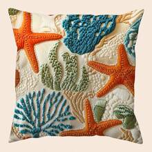 shangxia 1pc 2D Coastal Themed Starfish Decorative Pillow Cover - 18" X 18", Soft Polyester Fabric, Washable Zipper Design, Vibrant Ocean Pattern, Suitable For Living Room, Bedroom, Office Decor (Pillow Insert Not Included), Beach Theme Decor - Multicolor - View 10