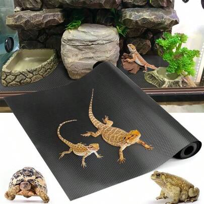 1片黑色圆点图案防滑爬行动物地毯垫 - 防水防潮，适用于爬行动物饲养箱底部，保护柜体免受腐蚀，是饲养鬃狮蜥、鬃狮蜥用品、爬行动物用品、爬行动物饲养箱、玻璃缸、龟缸、跳蛛饲养箱、壁虎用品和爬行动物配件的理想之选。