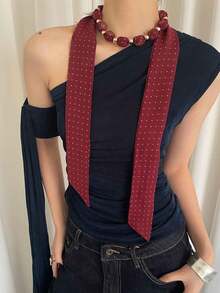 1pc Women's Red Polyester Simple Drawstring Beaded Design Fashion Cinched Waist Belt - Red - View 2