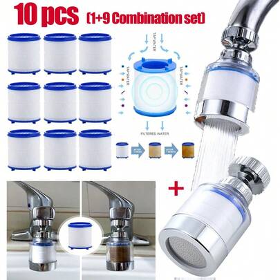 带可更换滤芯的水龙头，防溅水龙头喷头带滤芯，旋转式水龙头净水器延长杆，厨房和浴室净水系统，通用厨房和浴缸净水器