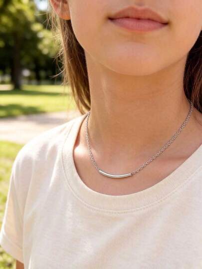 1件简约百搭金属弯管项链，复古时尚项链配饰，适合送给青少年和朋友