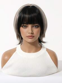 Short Silver-Gray And Black Wigs Layered 80s Pixie Cut Wig With Bangs Synthetic Natural Fake Hair Wigs For Replacement Wigs Colourful Synthetic Hair Wig High Temperature Hair For Women Holiday Daily Fashion Style Synthetic Hair Wig Woven Hair Wig For Halloween And Christmas - 拼色 - 查看 4