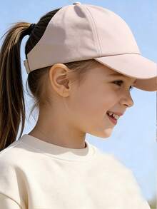 1pc Girls Ponytail-Exposed Baseball Cap - Magenta Breathable Sun Hat Beach Play/Outdoor Trip High Ponytail Cap/Park Outing Ponytail Sunshade - Baseball Cap - View 4