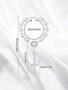1pc Silver Rhinestone Cross Car Rearview Mirror Decoration, Elegant Car Charm Beaded Hanging Ornament - A - View 2