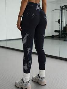 Quần yoga cạp cao dành cho nữ, quần legging tập thể dục ngoài trời, họa tiết nhuộm tie-dye đen. - màu đen - Xem 3