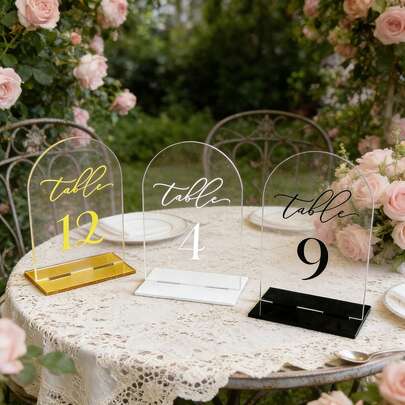 OUTANA 1 pieza Cartel de número de mesa de acrílico para boda, hogar y estilo de vida, señal de número de mesa con arco espejado de 3,93 x 5,9 pulgadas con soporte, suministros para ceremonia, soporte de número de mesa impreso del 1 al 20 en dorado/plateado/negro, señalización para recepción de bodas, fiestas, eventos, equipos, restaurantes, mejores regalos, decoración de bodas, decoración del hogar, decoración de habitaciones, recuerdos de fiestas de equipo, cumpleaños de la novia, decoración de cumpleaños de graduación, decoración de equipos, despedidas de soltera