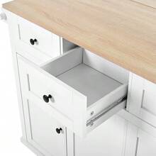 Kitchen Island With Wheels, Extendable Dining Area, Kitchen Island With Waste Bin And Drawers, Mobile Kitchen Island Ideal For Kitchen And Dining Room (White) - White - View 10