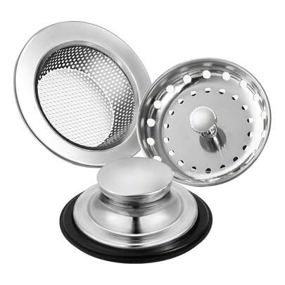 3pcs Kitchen Sink Stopper Filter, Stainless Steel Universal Anti-Clogging Sink Strainer Basket With Wide Rim, Suitable For Kitchen And Bathroom Sink Drain (Gold)