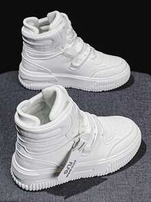 Women's Casual Sport Sneakers New High-Top Canvas Shoes Thick Sole Platform Skateboard Shoes Round Toe Lace-Up Low-Top Comfortable White Shoes For Women, Breathable Odor-Resistant Personalized Motorcycle Boots For Couples Outdoor Travel Vacation - White - View 9