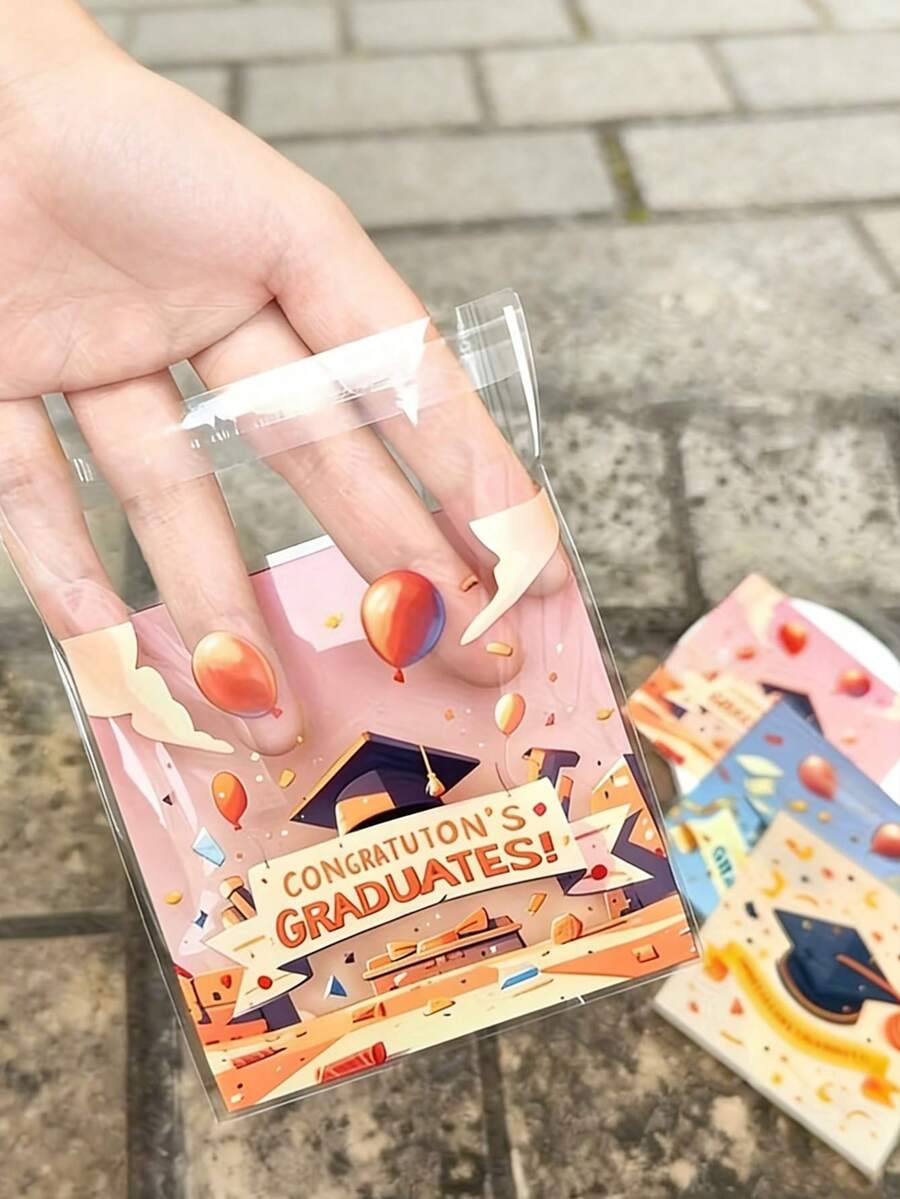 100pcs Graduation Gift Bags With "Congratulations Graduates!" Self-Adhesive Printed Bags, Suitable For Party Favors And Souvenirs, Can Be Used For Gifts And Baking Packaging, Perfect For Graduation Parties And Themed Events.