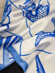 1条65*65厘米方形丝巾，女士缎面仿丝夏季沙滩清新优雅贝壳印花，多功能，可作领巾、头巾、披肩。 - 彩色 - 查看 5