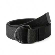1pc Men's Canvas Belt, Minimalist Double-Ring Design, Black Neutral D-Buckle Suitable For Waist, Semi-Circle Ring Fits Pants - Multicolor - View 1