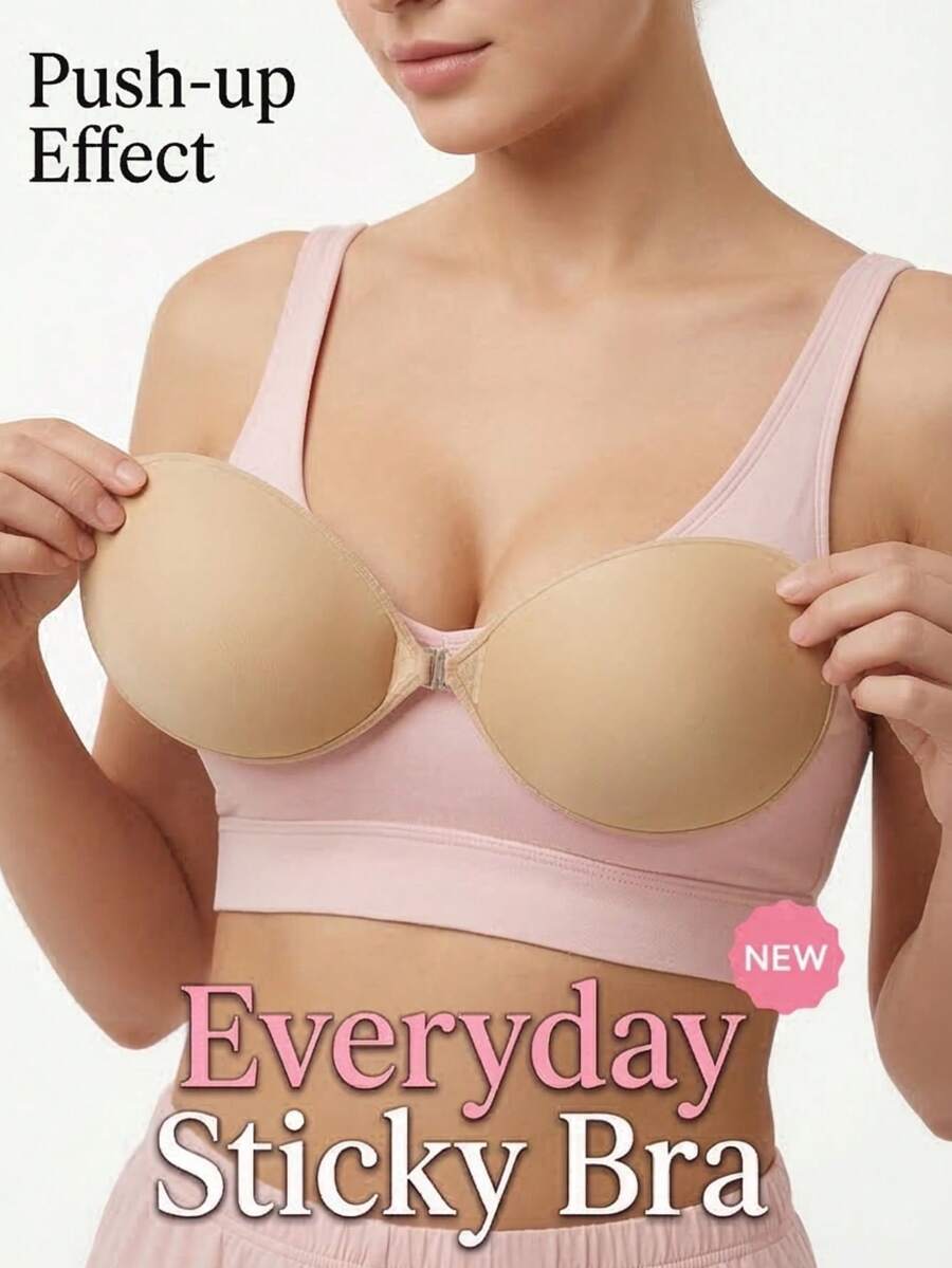 2 Pairs Of Lift-Up Adhesive Bras - Everyday Sticky Nipple Covers, Strapless Silicone Pasties, Self-Adhesive Mango-Shaped Bras, Invisible Bras - Suitable For Dresses And Wedding Gowns - Multicolor - View 1