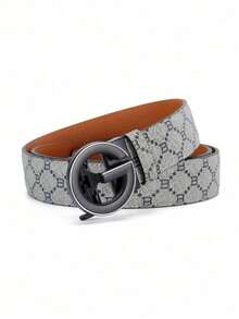 Men's High-End Zinc Alloy Letter Automatic Buckle Leather Belt, Casual Versatile Minimalist Strap, Random Pattern Cutting - Multicolor - View 8