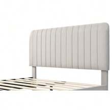 Upholstered Double Bed 180 X 200 Cm, Bed Frame With Slatted Base And Adjustable Headboard, Grey-Beige Linen Cover, Bed Frame For A Child's Room Or Guest Room - White - View 8