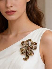 1枚高品质奢华优雅胸针，高贵典雅，丝带蝴蝶结别针，服装披肩配饰，派对婚礼礼物 - 彩色 - 查看 4