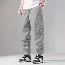 Shendy Vendy Men's Loose Drawstring Elastic Waist Cuffed Jogger Pants With Slant Pockets - 深灰色 - 查看 8