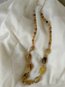 Dây chuyền hạt cườm bất đối xứng màu nâu cà phê, dây chuyền choker thanh lịch tối giản, phong cách hiphop. - Cà phê nâu - Xem 4