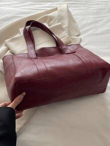 Túi đeo vai nữ màu đỏ bằng chất liệu giả da mềm mại, dung tích lớn, nhẹ, có khóa kéo, kiểu dáng tối giản, thích hợp cho mua sắm và đi làm. - Đỏ - Xem 8