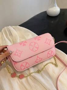 1 chiếc túi xách da PU màu hồng/be/đen dập nổi họa tiết cỏ bốn lá và trái tim dâu tây, kiểu dáng tote/đeo vai/đeo chéo, khóa nam châm và khóa kéo, phong cách sang trọng ngọt ngào cho mùa xuân/hè, đi chơi, hẹn hò, mặc thường ngày. - Hồng - Xem 4