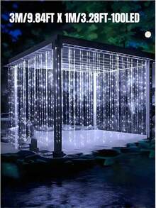 1条太阳能窗帘灯串 - 100/200/300颗LED灯珠，8种照明模式，IP65防水，户外太阳能灯串，适用于花园、露台、凉亭、房屋墙壁、家居、婚礼、派对、窗户、圣诞节、节日、复活节装饰，室内/室外（暖白/白/彩色） - 黑色 - 查看 21