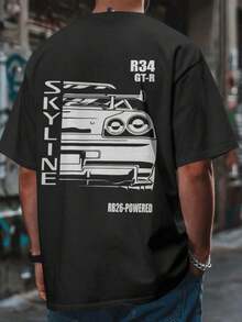 R34 GTR Graphic TShirt – Stanced Drift Sport Car JDM Fans Casual Unisex Streetwear, Regular Fit, 180g 100% Cotton Racing Tee, Fashion Y2k Short Sleeve, Hip Hop Tshirt, For SummerCasual Short-Sleeve T-Shirts For Men And Women - 黑色 - 查看 6