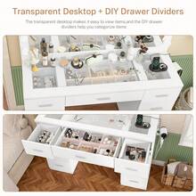 Large Makeup Vanity With 9 Drawers For Christmas Gifts, Glass Desktop Makeup Vanity With 12 LED Lights, 3 Lighting Color Adjustable, Vanity Table With Large Lighted Mirror And Power Outlet, White - US A Type Plug(110-127V) - View 3