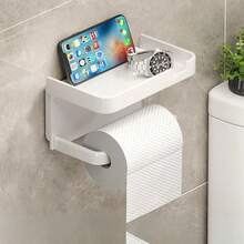 Wall-Mounted Toilet Paper Holder With Storage Shelf - Can Be Installed Using Adhesive Or Screws Without Drilling Holes. Suitable For Storing Toilet Paper And Placing Mobile Phones. Bathroom Decor - Multicolor - View 5