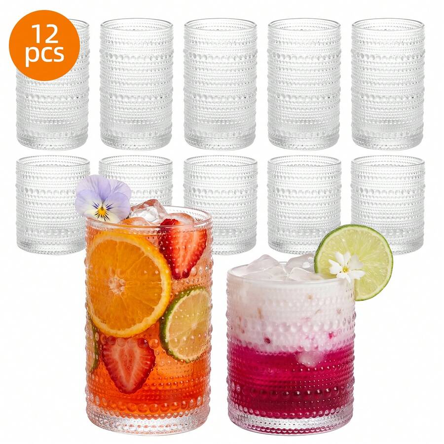 Tomnk 6pcs-12oz+6pcs-10oz  Polka Dot Clear Glass Cups, Flat Bottom Coffee Mugs For Coffee, Latte, Milk & Water, Reusable Drinking Glassware For Home Kitchen Bar, Ideal Mother's Day Gift - 12oz + 10oz - View 1