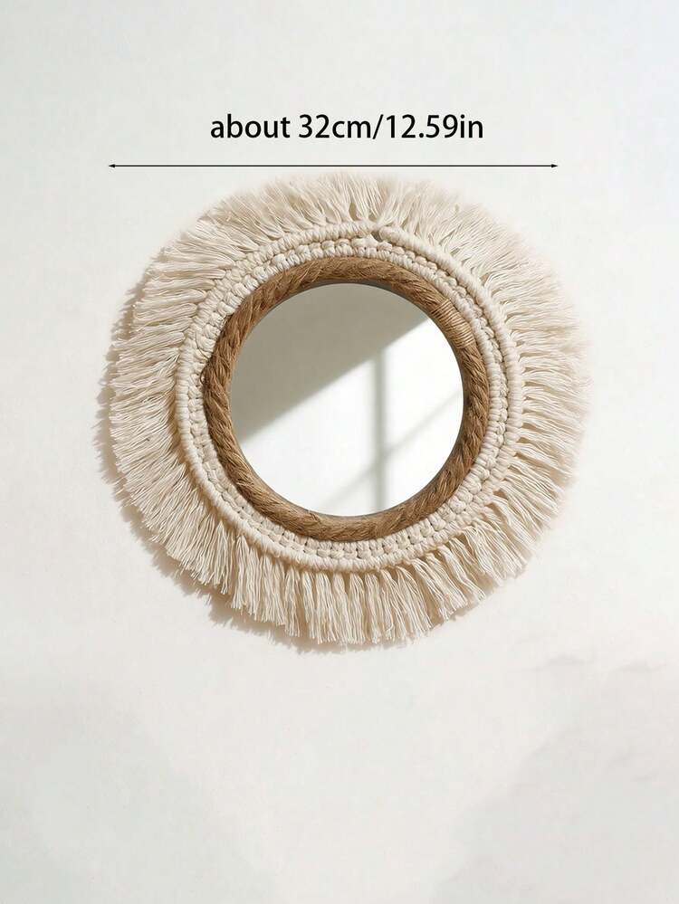 波希米亞風裝飾鏡，手工編織麻繩壁掛鏡，波希米亞日出曼陀羅編織裝飾鏡，適用於臥室和客廳，時尚藝術牆面裝飾，適用於玄關，北歐家居美學 - 米色 - 查看 12