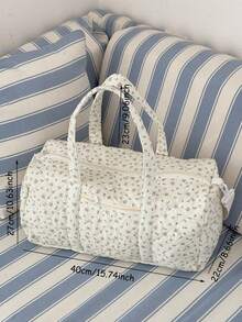 Bolsa de Viagem Acolchoada com Estampa Floral, Grande Capacidade, Bolsa de Mão, Bolsa de Mãe, Alça de Ombro Destacável, Bolsa de Bagagem Lavável, Suprimentos para Quarto e Dormitório - Multicolorido - Visão 9