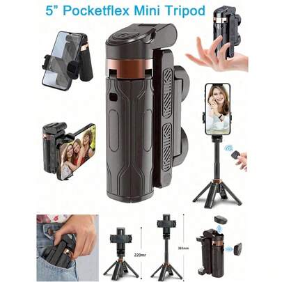 YAIUZGOO Chân máy điện thoại mini 3 trong 1, tay cầm có thể kéo dài, điều khiển từ xa có thể tháo rời, kích thước bỏ túi, thiết yếu cho chụp ảnh du lịch, hợp kim nhôm, xoay linh hoạt 360°, gậy selfie kiêm chân máy, thao tác một nút bấm.