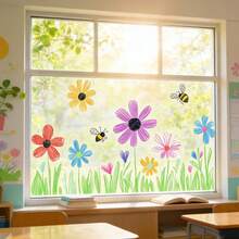 1pc Graffiti Bee & Flower Window Glass Sticker - Funny Spring Theme Decal, Self-Adhesive Removable Decoration For Home, Kids Room, Classroom, Cute Handpainted Style Home Decor - 1PC - View 6