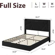 Cama flotante con bordes tufted y marco de hierro ultra resistente incluye soportes de pared para instalación segura sin necesidad de muelle de caja - Negro-tamaño completo - Ver 2